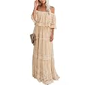 MERMAID'S CLOSET Women's Off Shoulder Lace Maxi Dress Boho Wedding Party