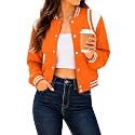 Women's Varsity Bomber Jacket Short Button Down with Pockets