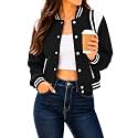 Women's Varsity Bomber Jacket Short Button Down with Pockets