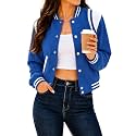 Women's Varsity Bomber Jacket Short Button Down with Pockets