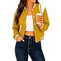 Women's Varsity Bomber Jacket Short Button Down with Pockets