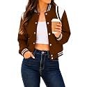 Women's Varsity Bomber Jacket Short Button Down with Pockets