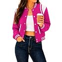 Women's Varsity Bomber Jacket Short Button Down with Pockets