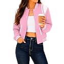 Women's Varsity Bomber Jacket Short Button Down with Pockets