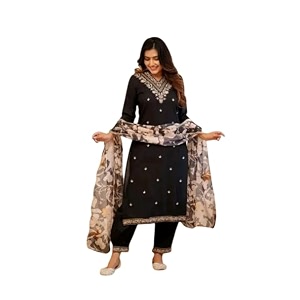 women39s viscose rayon kurta pant amp dupatta set embroidered work v neck 34th sleeves straight salwar suit dupatta set  comfortable outfit for wedding