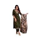 Women's Viscose Rayon Kurta, Pant &amp; Dupatta Set Embroidered Work V Neck 3/4th Sleeves Straight Salwar Suit Dupatta Set || Comfortable Outfit For Wedding