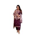 Women's Viscose Rayon Kurta, Pant &amp; Dupatta Set Embroidered Work V Neck 3/4th Sleeves Straight Salwar Suit Dupatta Set || Comfortable Outfit For Wedding