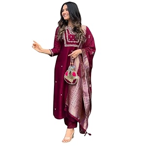 Womens Viscose Silk Heavy Embroidered Straight Kurta