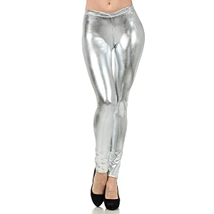 Womens Wet Look Shiny Faux Leather Metallic