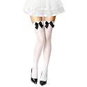 Women39s White Thigh-High Stockings with Satin Bows