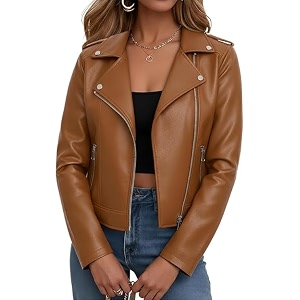 Women Biker Faux Leather Jacket Vintage Casual