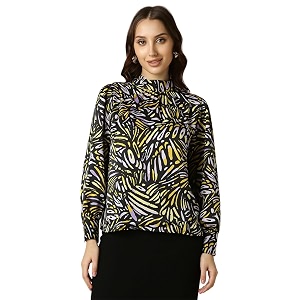 Women Black Print Formal Top