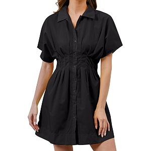 Women Button Down Pleated Shirt Dress Summer