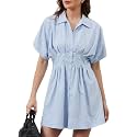 Women Button Down Pleated Shirt Dress Summer