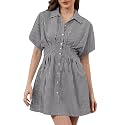 Women Button Down Pleated Shirt Dress Summer