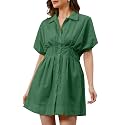 Women Button Down Pleated Shirt Dress Summer