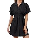 Women Button Down Pleated Shirt Dress Summer