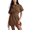 Women Button Down Pleated Shirt Dress Summer