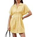 Women Button Down Pleated Shirt Dress Summer