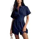 Women Button Down Pleated Shirt Dress Summer