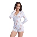 Women Christmas Shorts Romper Print Long Sleeve Deep V Neck Fitted Jumpsuit