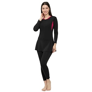 women color block full coverage one piece swimsuit with removable chest pads front zipper frock style design swimming costume