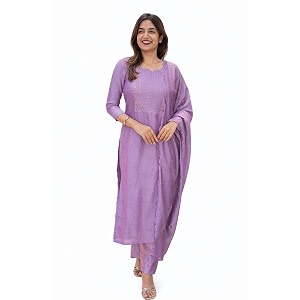 Women Cotton Kurta Pant Set with Chanderi