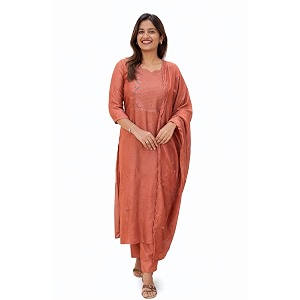 Women Cotton Kurta Pant Set with Chanderi