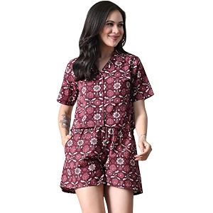 Women Cotton Pajama Set Shirt Shorts