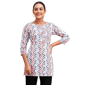 feranoid Women Cotton Printed Short Kurti