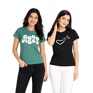 Women Cotton Printed T-Shirt Combo Pack of