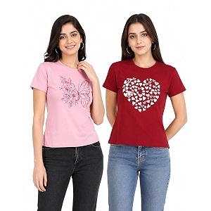 Women Cotton Printed T-Shirt Combo Pack of
