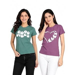 Women Cotton Printed T-Shirt Combo Pack of