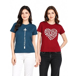 Women Cotton Printed T-Shirt Combo Pack of
