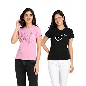Women Cotton Printed T-Shirt Combo Pack of