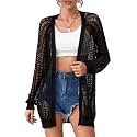 Women Crochet Lightweight Cardigan Cover Up Open Front Long Sleeve Summer Cardigans