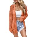 Women Crochet Lightweight Cardigan Cover Up Open Front Long Sleeve Summer Cardigans