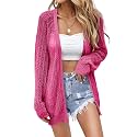 Women Crochet Lightweight Cardigan Cover Up Open Front Long Sleeve Summer Cardigans