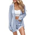 Women Crochet Lightweight Cardigan Cover Up Open Front Long Sleeve Summer Cardigans