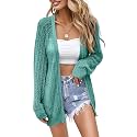 Women Crochet Lightweight Cardigan Cover Up Open Front Long Sleeve Summer Cardigans