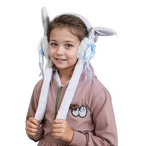 women cute rabbit moving ears amp sound earmuff soft cozy plush winter ear warmer for cold weather outdoor headband for kids girls boys age above 5 yrs