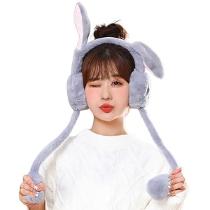women cute rabbit moving ears amp sound earmuff soft cozy plush winter ear warmer for cold weather outdoor headband for kids girls boys age above 5 yrs