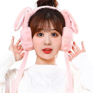 women cute rabbit moving ears amp sound earmuff soft cozy plush winter ear warmer for cold weather outdoor headband for kids girls boys age above 5 yrs