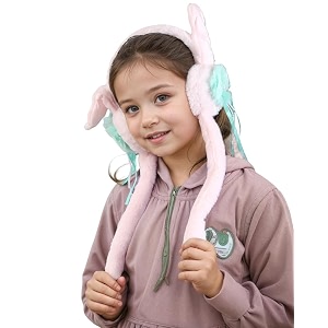 women cute rabbit moving ears amp sound earmuff soft cozy plush winter ear warmer for cold weather outdoor headband for kids girls boys age above 5 yrs