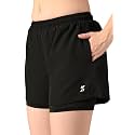 Women Dual Layer Black Sports Shorts 2-in-1