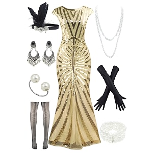 Women Evening Maxi Long Dress 1920s Sequin