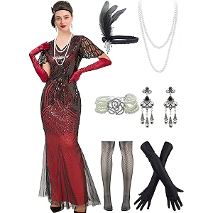 Women Evening Maxi Long Dress 1920s Sequin
