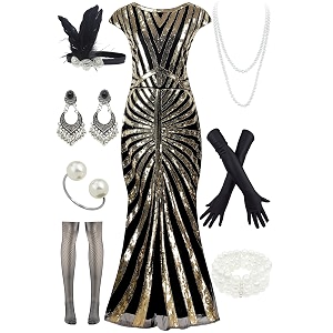 Women Evening Maxi Long Dress 1920s Sequin