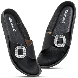 Women Fashion Cross Strap Sliders with Crystal