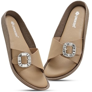 Women Fashion Cross Strap Sliders with Crystal
